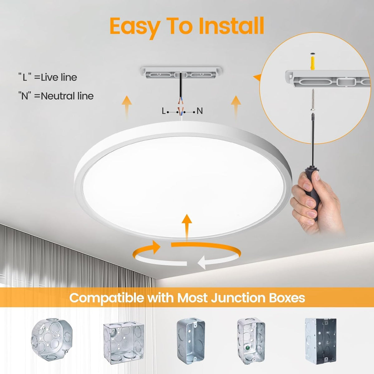 6 Pack 10 Inch Flush Mount LED Ceiling Light Fixture (White / 10 inch-6pack)