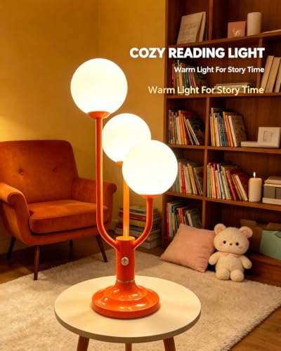 Vintage Orange Table Lamp Dimmable Globe Lamp G9 3 Bulbs Included (02-Orange-Globe-3U)