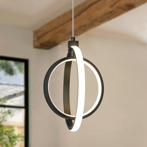Modern LED Chandelier Black Ring Pendant Light Fixtures 4000K Dimmable Height Adjustable Pendant Lighting for Dining Room Kitchen Island Bedroom Living Room Foyer（3 (Sand Black / Round-3Pack)