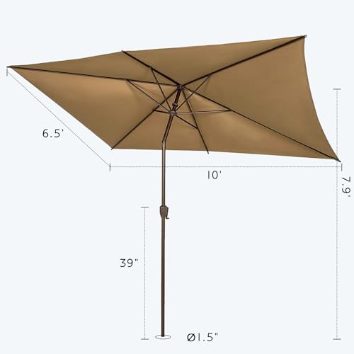 6.5FT x 10FT Rectangular Outdoor Patio Umbrella (6.5 FT(6 Ribs) / Tan)