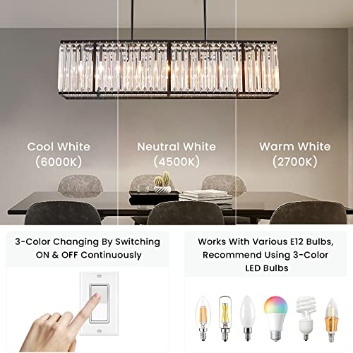 Modern Crystal Chandelier for Dining Room Rectangle Linear Crystal Pendant Ceiling Light for Kitchen Island Bar Pool Table