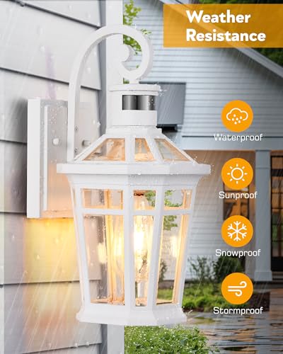 2 Pack Motion Sensor Outdoor Wall Lantern (White / 2-Pack)