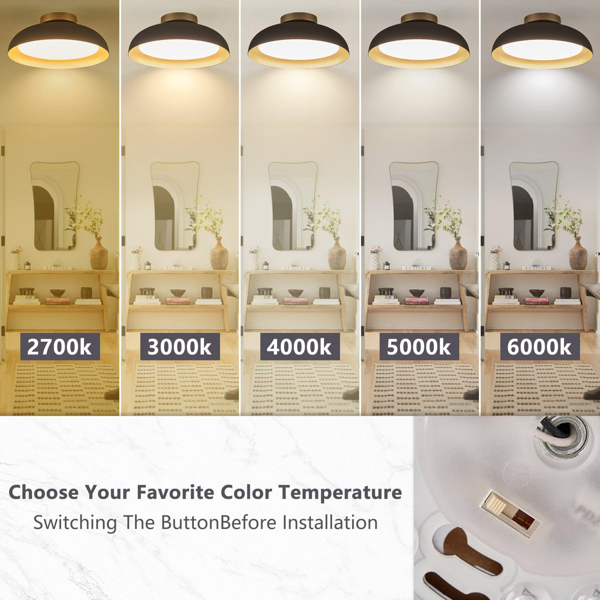 Flush Mount Ceiling Light (Matte Black with Gold Inside / 12.5 Inch-1 Pack)