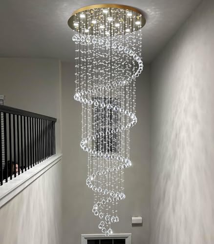 118 Inches Crystal Glam Chandelier Long Light Chandeliers with Dimmable Light Bulbs Gold High Ceiling Pendants Light Fixtures for Foyer Entryway Living Room Stair (Gold / Spiral W32" X H118")