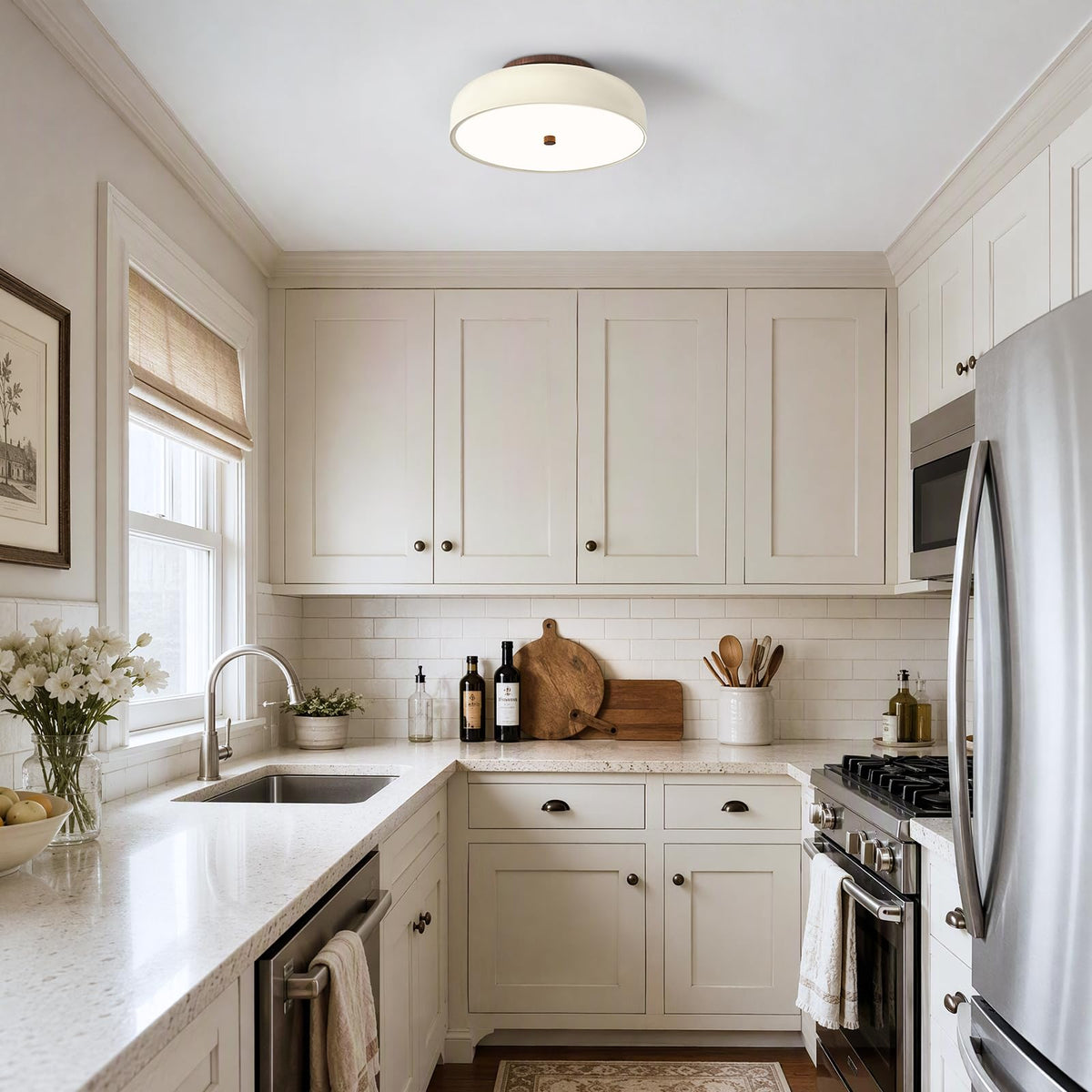 Dimmable LED Ceiling Light Fixture (Cream Walnut / 11.81IN)