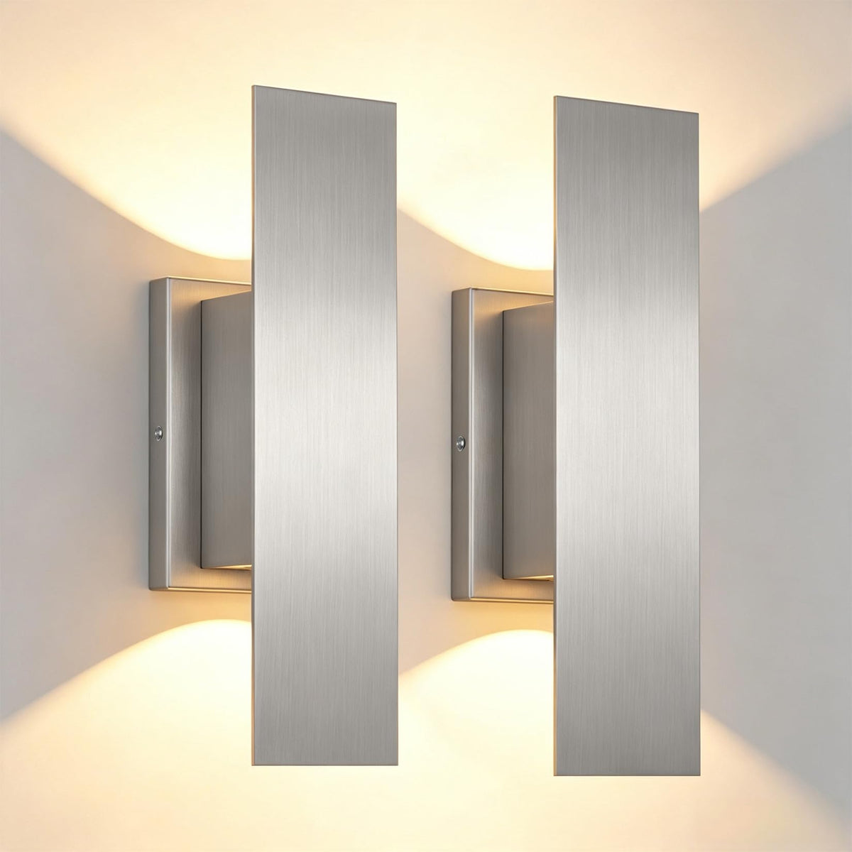 2 Pack Nickel Outdoor LED Up Down Wall Sconces (Brushed Nickel)