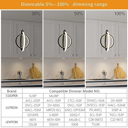 Modern LED Chandelier Black Ring Pendant Light Fixtures 4000K Dimmable Height Adjustable Pendant Lighting for Dining Room Kitchen Island Bedroom Living Room Foyer（2 (Sand Black / Round-2Pack)