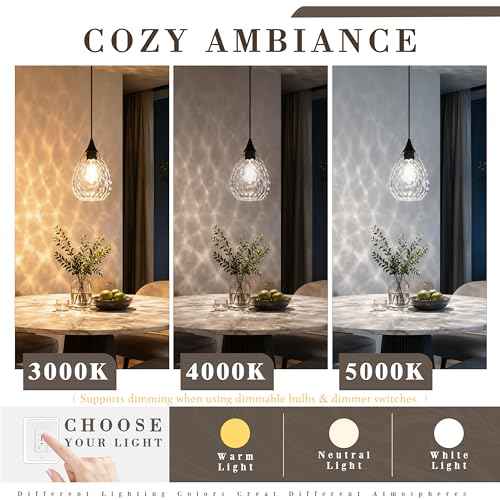 Black Glass Pendant Lights Kitchen Island 8" Pendant Light Hammered Clear Glass 2 Pack Height Adjustable Modern Hanging Pendant Lights for Dining Room Bedroom Hallway Sink Bulbs Incl (Black, 2 PK / 8 Inch)