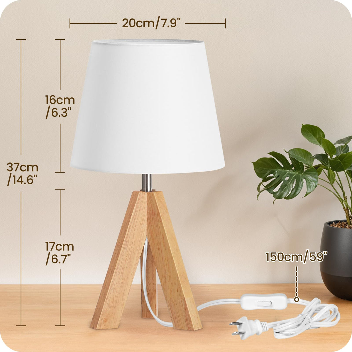 Small Tripod Table Lamp (White+Natural Wood)