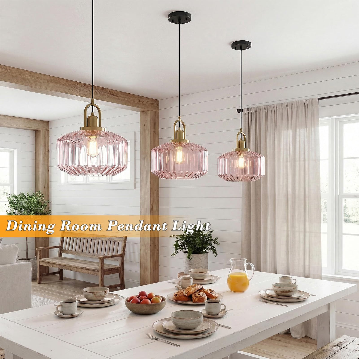 11.8in Mid Century Modern Pendant Light (Pink & Gold Hardwire / 11.8in)