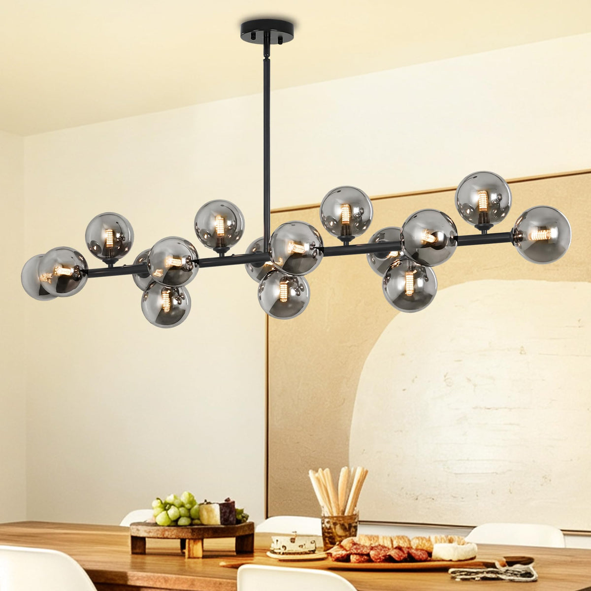 Black Linear Chandelier Mid Century Modern Sputnik Dining Room Chandelier (Black and White / 16 Light)