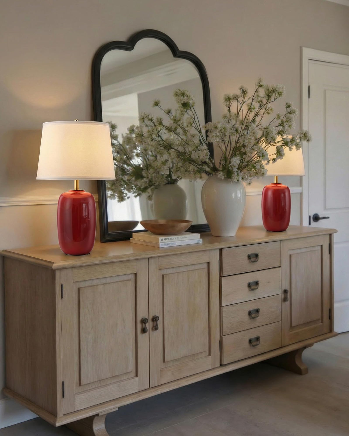 22 Inch Red Ceramic Table Lamps Set of 2 (H22" Red Ceramic + White Shade (2 Pack) / H22 × ∅12.2 inch)
