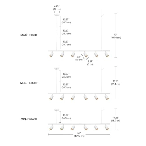 55" 6 Light Matte White Adjustable Height Track Lighting with Pivoting Track Heads (White, Cynthia)
