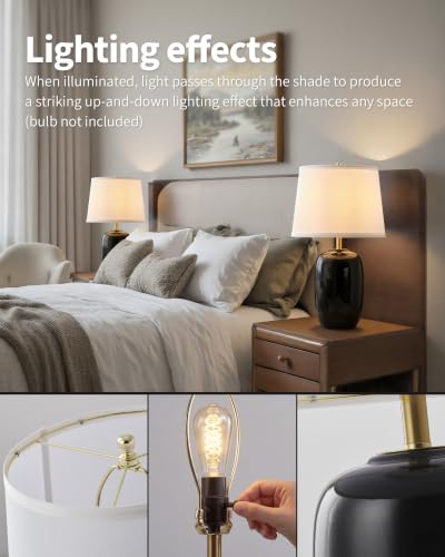 22 Inch Black Ceramic Table Lamps Set of 2 (H22" Black Ceramic + White Shade (2 Pack) / H22 × ∅12.2 inch)