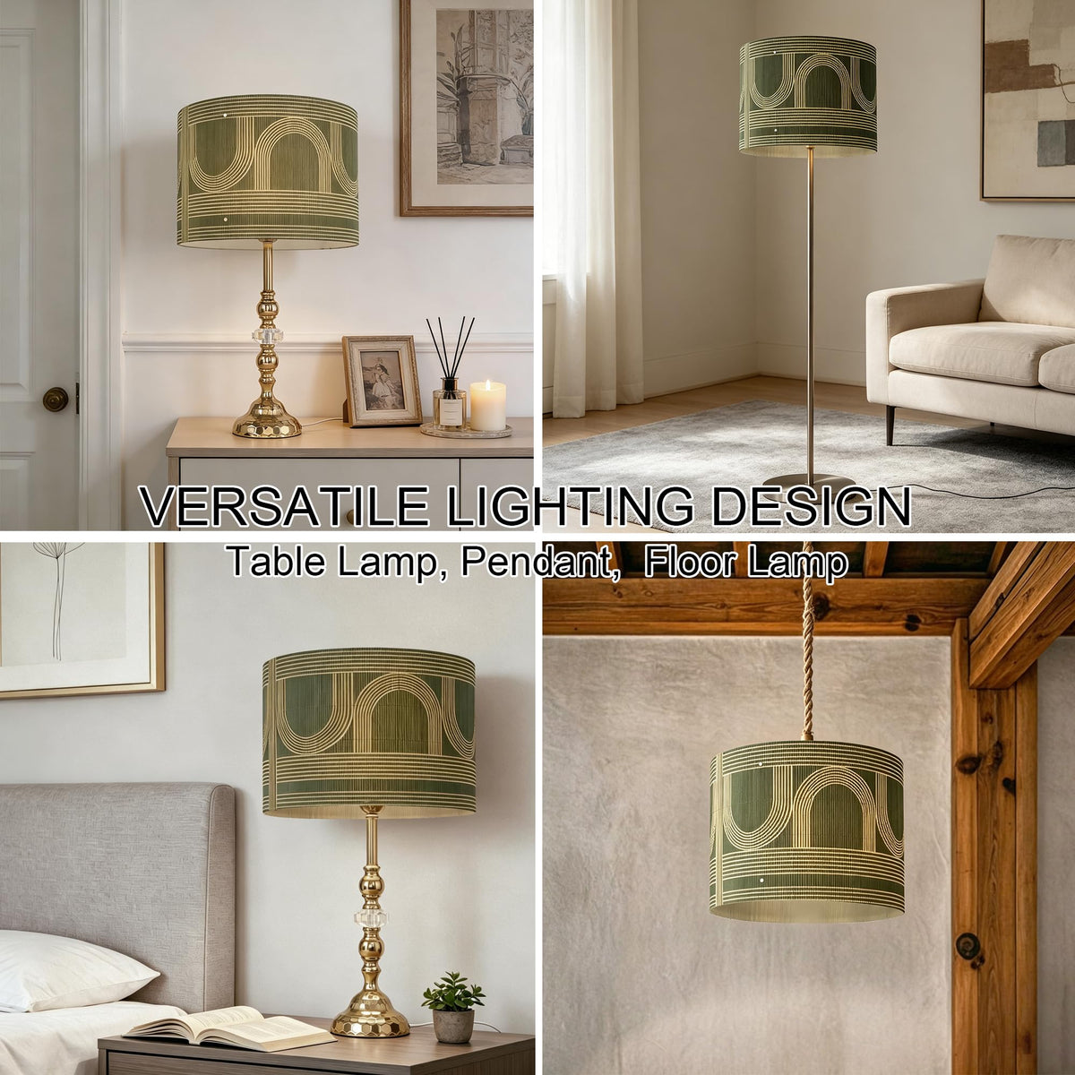 Modern lamp Shade Bamboo Material Art Deco 11.8 * 9.05Inch (Green & Arch Mix)