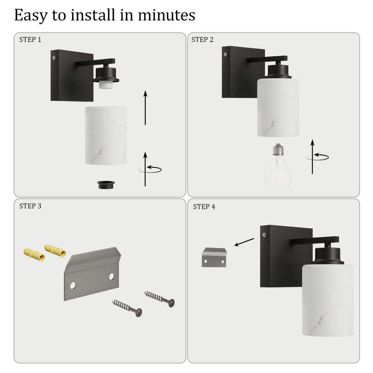 Alabaster Glass Battery Operated Wall Sconces with Remote (Black & Alabaster Shade)