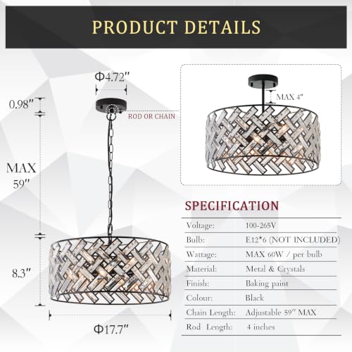 18" Black Crystal Chandelier (Large Black)