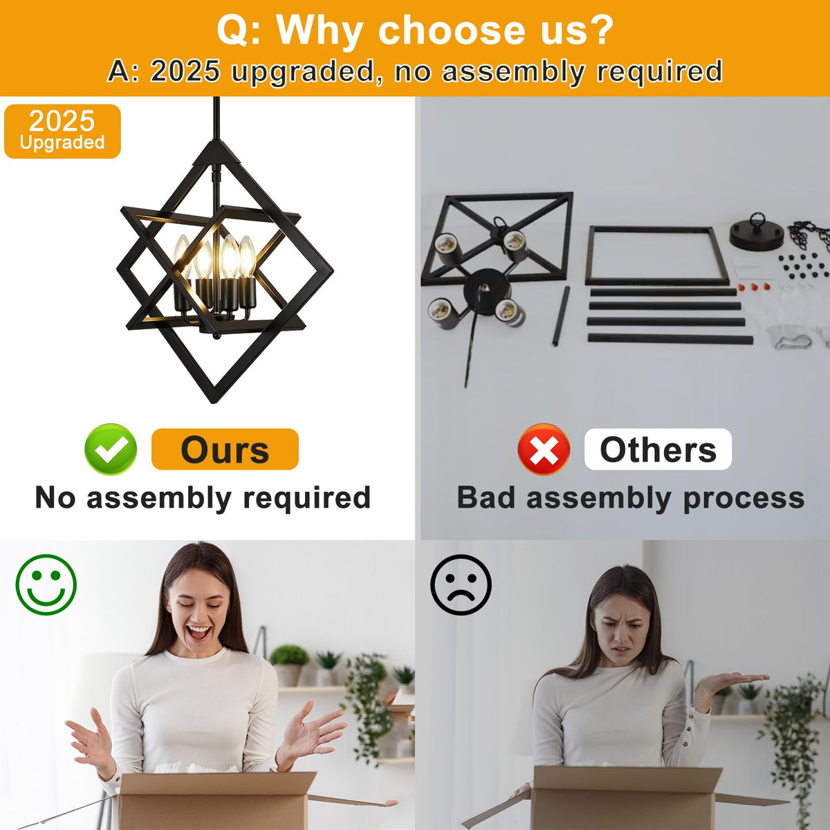 18" Modern Black Chandelier for Dining Room (Matte Black-18"(No Assembly Required) / 4-Light)