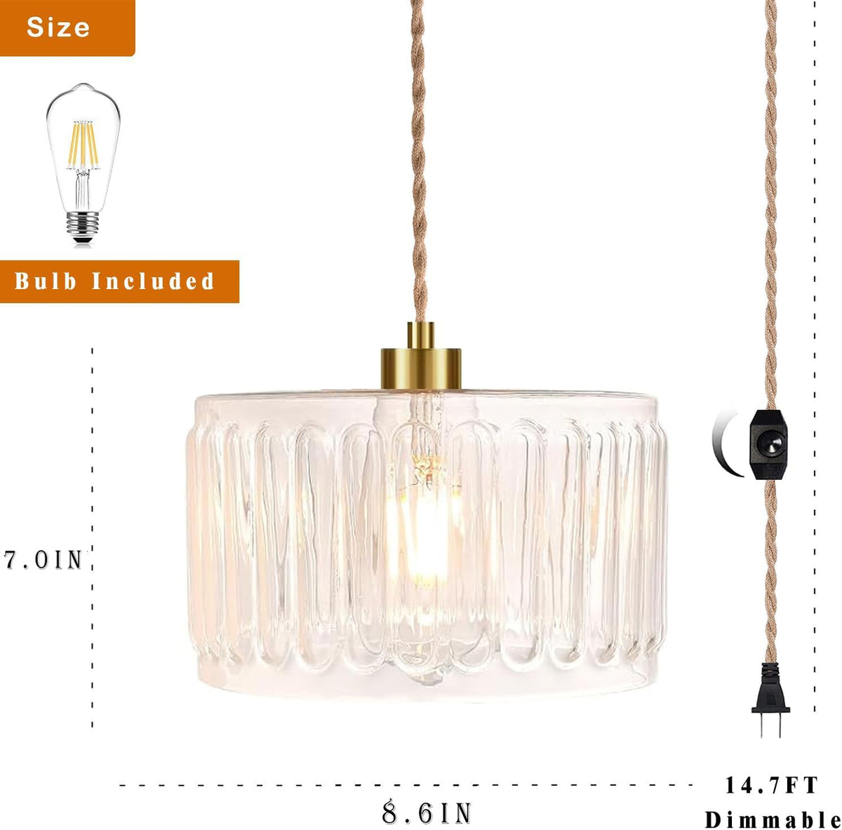 Glass Plug in Pendant Light Hanging Lights with Plug in Cord Milk White Hanging Lamp Gold Dimmable Mid Century Modern Plug in Chandelier Ceiling Fixture for Living Room (Pendant Light-16)