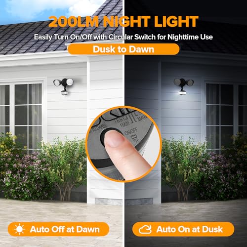 34W 3700 Lumen LED Security Light Motion Sensor Outdoor Lights with Night Light (Black / 1 Pcs)