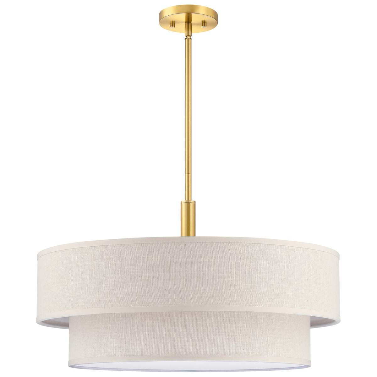 5 Light 22" Cream Fabric Shade Hanging Gold Farmhouse Pendant Light (Gold / 22")
