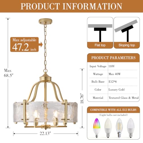 Sand Gold Hammered Glass Drum Chandelier (Sand Gold / 22 Inch)