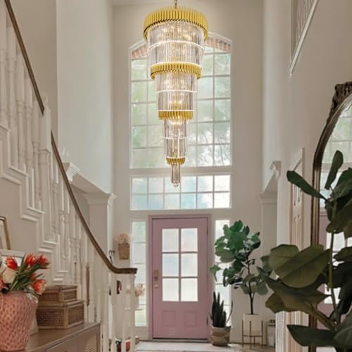 Long Staircase Crystal Chandelier 7 (D32"XH66" Gold)