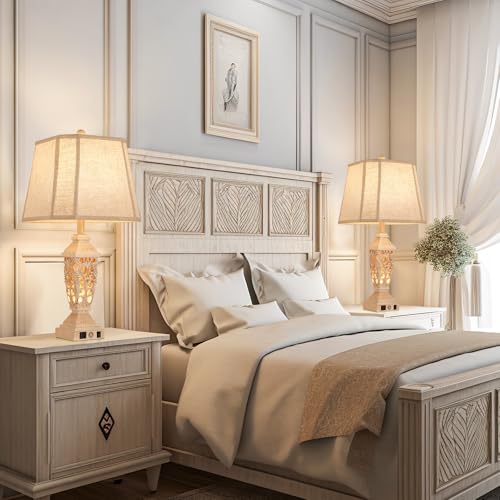 27.5" Touch Control Traditional Table Lamp Set of 2 with USB A+C (Wash White / 27.5")