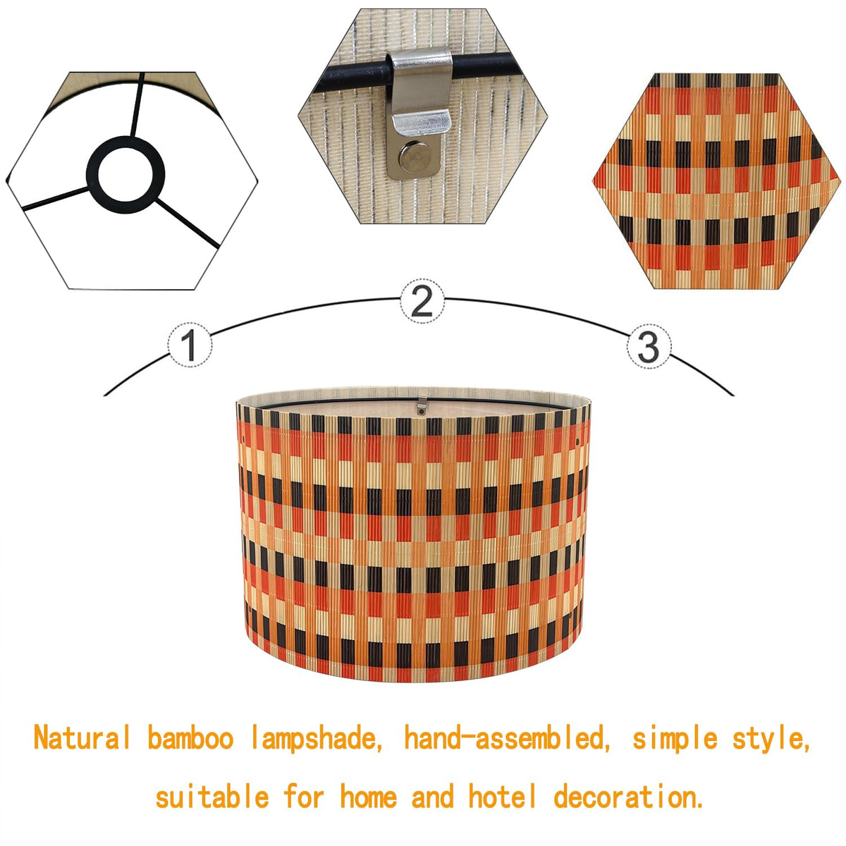 Rustic Pendant lamp shade Art decorative Colorful Grid 13.8x9Inch (colorful & grid mix)