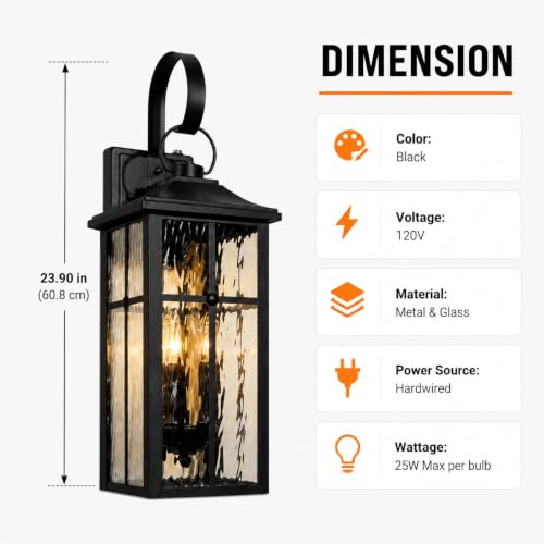 2 Pack Dusk to Dawn Outdoor Wall Lights (Black / 23.9 inch)