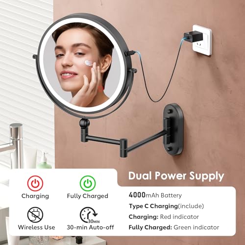 9" Wall Mounted Lighted Makeup Mirror (20x-black)