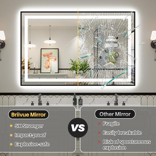 55x40 Inch LED Bathroom Mirror with Gold Frame (Backlit+front Lit With Black Frame / 55"L x 40"W)