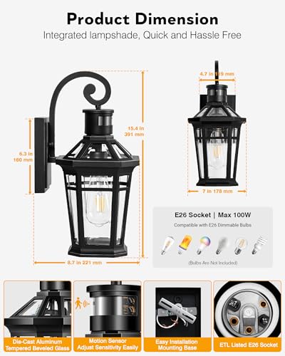 Motion Sensor Outdoor Wall Lights (Black / 1-pack)