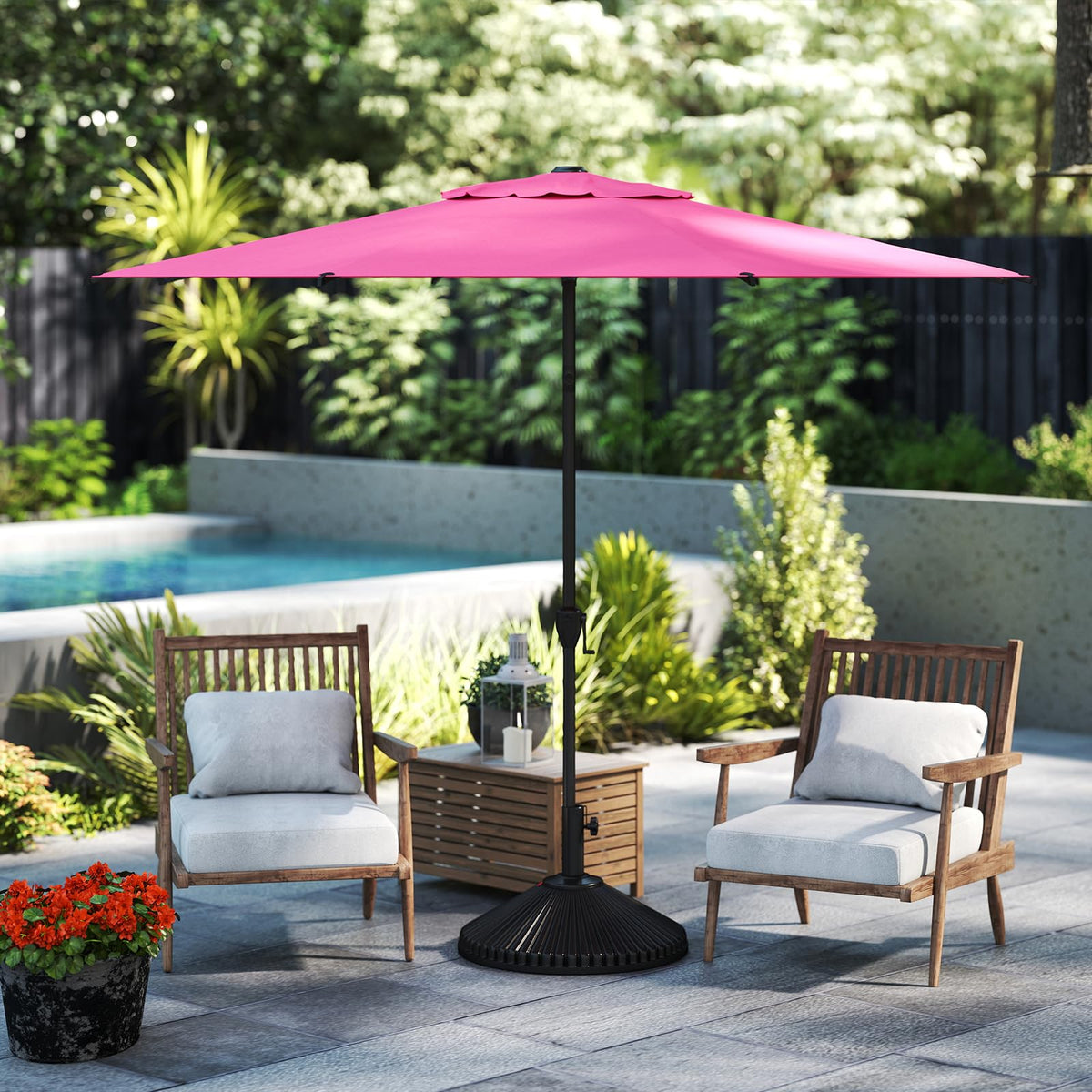 9FT Lyon Outdoor Patio Umbrella Outdoor Table Umbrella with Crank Market Umbrella 8 Sturdy Ribs UV Protection Waterproof and Push Button Tilt for Garden Deck Backyard Pool (9 FT(8 Ribs) / Pink)