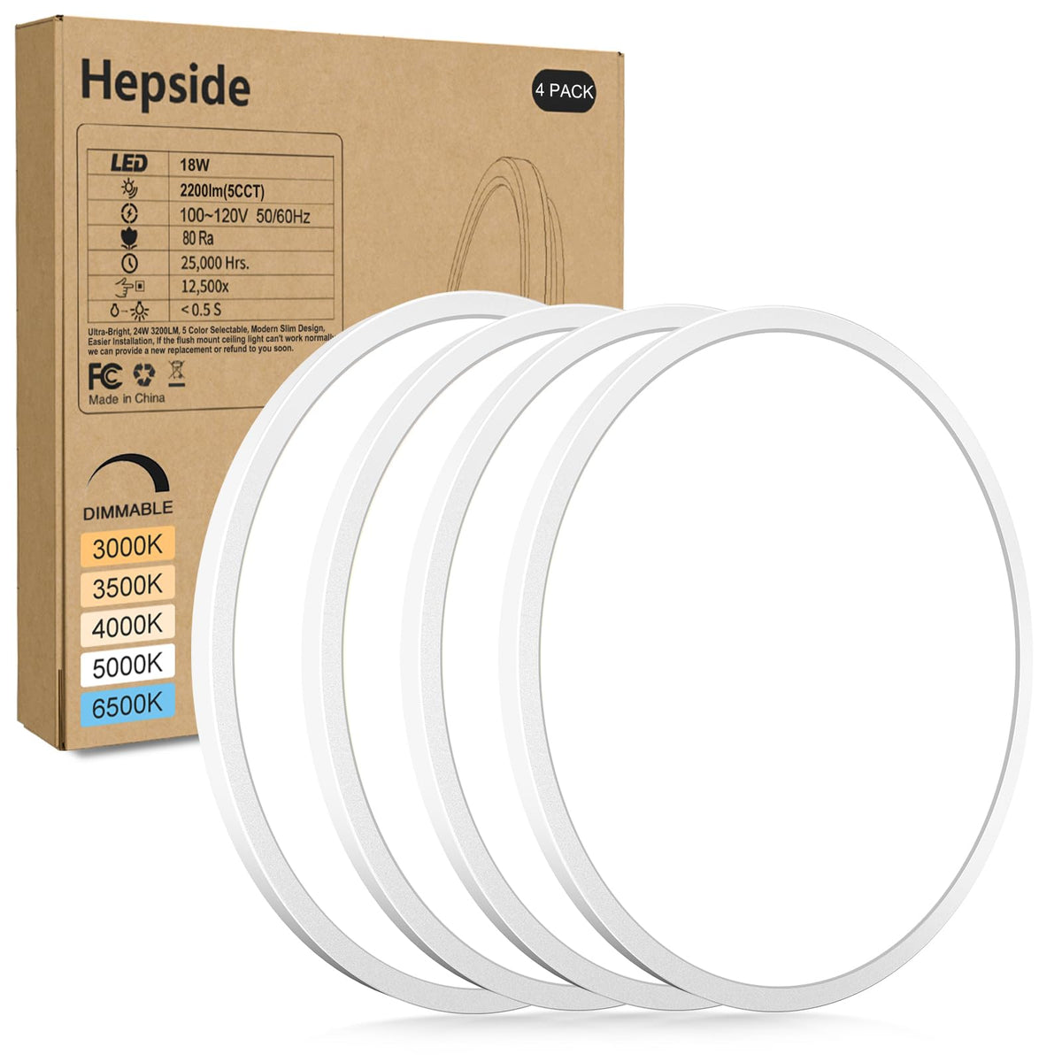 4Pack LED Flush Mount Ceiling Light Fixture (White / 9Inch-4pack)