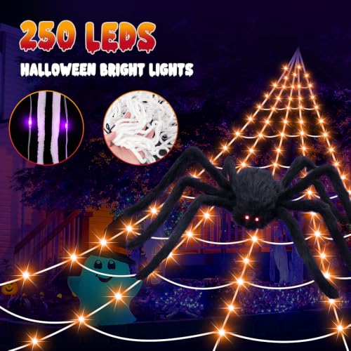 Halloween Decorations 16.4Ft Spider Web with LED Lights & 59" Giant Spider