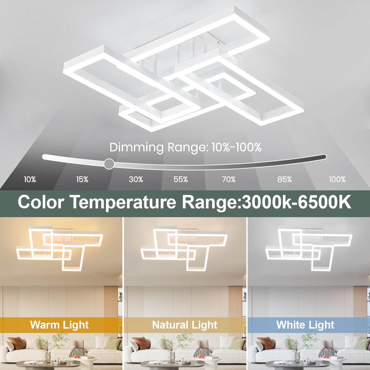 Modern Led Ceiling Light for Living Room (White 4 Square)