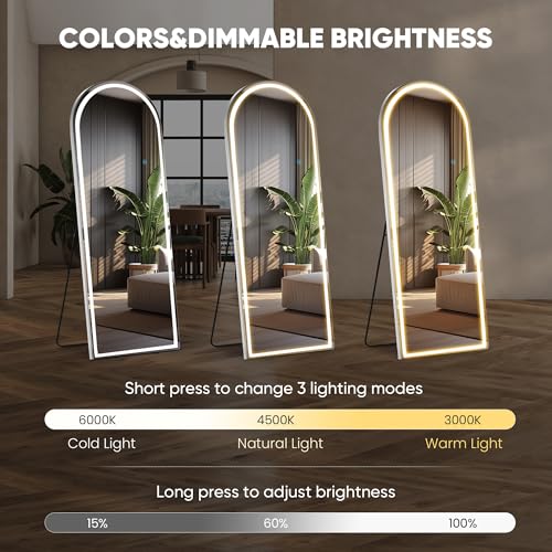 Arched LED Mirror Full Length Standing (Led-white Arched / 70"L x 26"W)