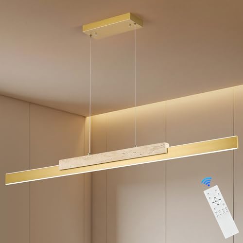 Gold LED Linear Pendant Light 52in Stone Kitchen Island Lighting Dimmable (Gold Stone / 51.2'')