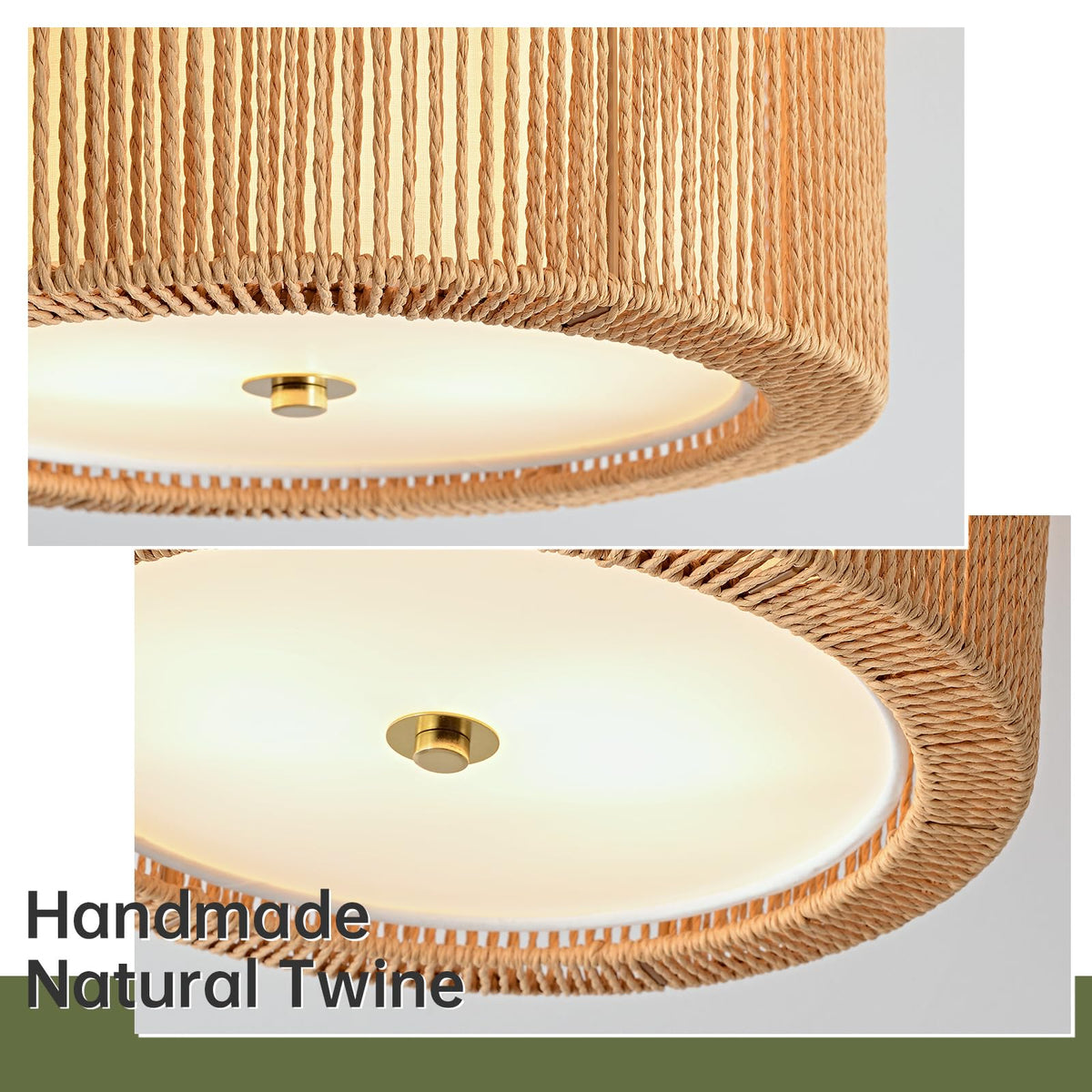 17.7" Rattan Ceiling Light (Vertical Weave- Brown / 17.7")