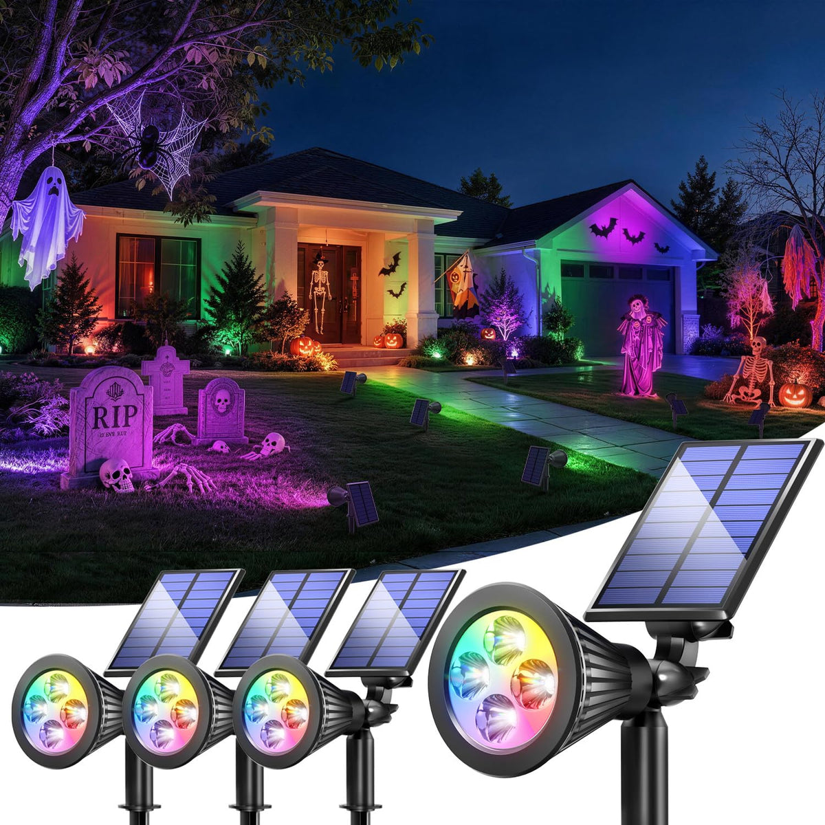 4 Pack Solar Spot Lights Outdoor Waterproof with Focus Beam (Multicolor)