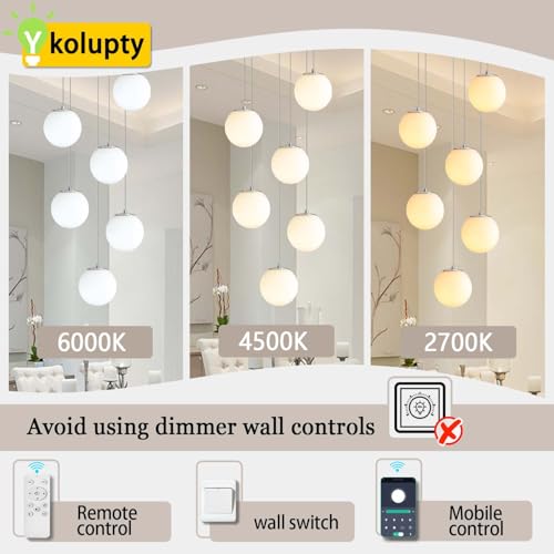 LED Staircase Chandelier Glass Globe Pendant Light Chrome Large Chandeliers for High Ceiling (Silver-White / Globe 10-Light)