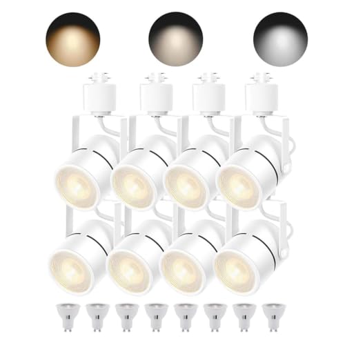 Track Lighting with GU10 3CCT Dimmable Replaceable Bulbs White 8 Heads (White)