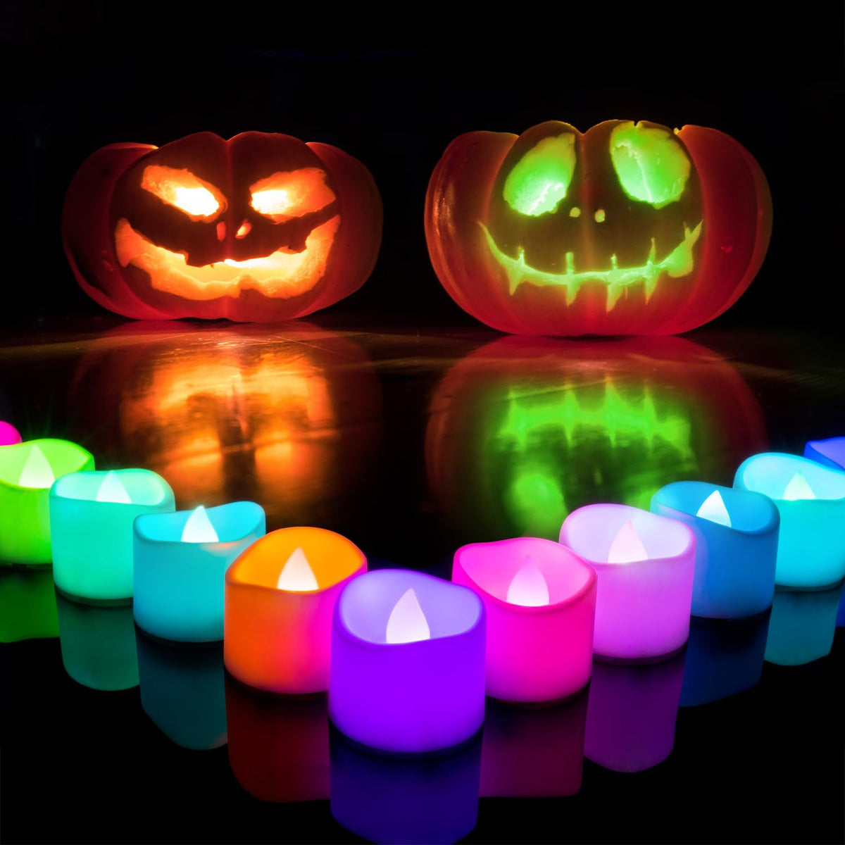 50-Pack 7-Color Changing Flameless Tea Light Candles, 200+ Hours (7 Color Changing Glow – White Body / Pack of 50)