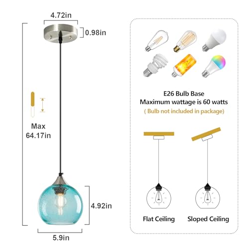 Aqua Pendant Lights Kitchen Island 3 Pack (Light Blue / S - 5.9 in)