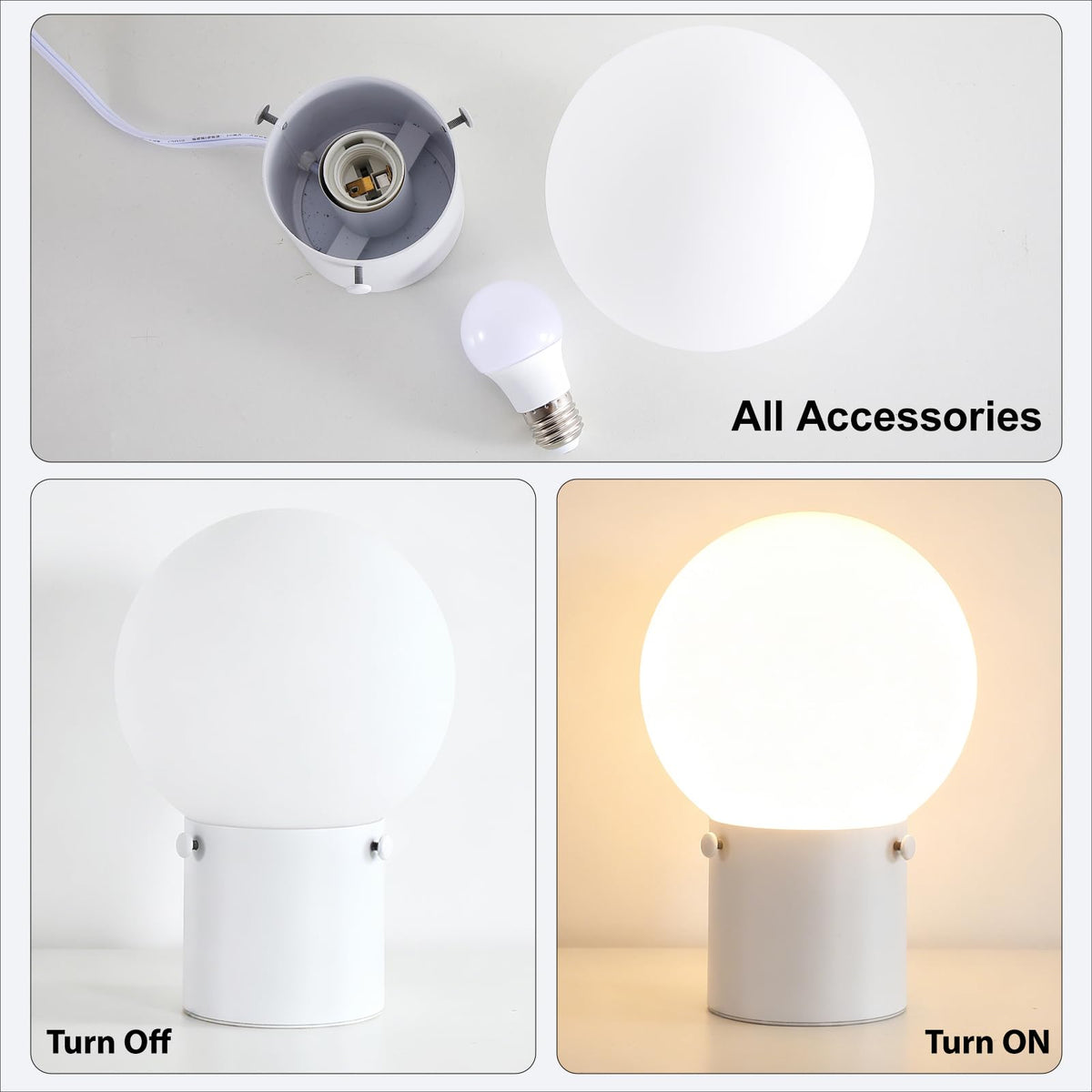 Modern White Table Lamp with Frosted Glass Globe Shade (White)
