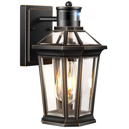 Motion Sensor Outdoor Wall Lantern (Black(Gold Trim) / Standard 1-Pack)