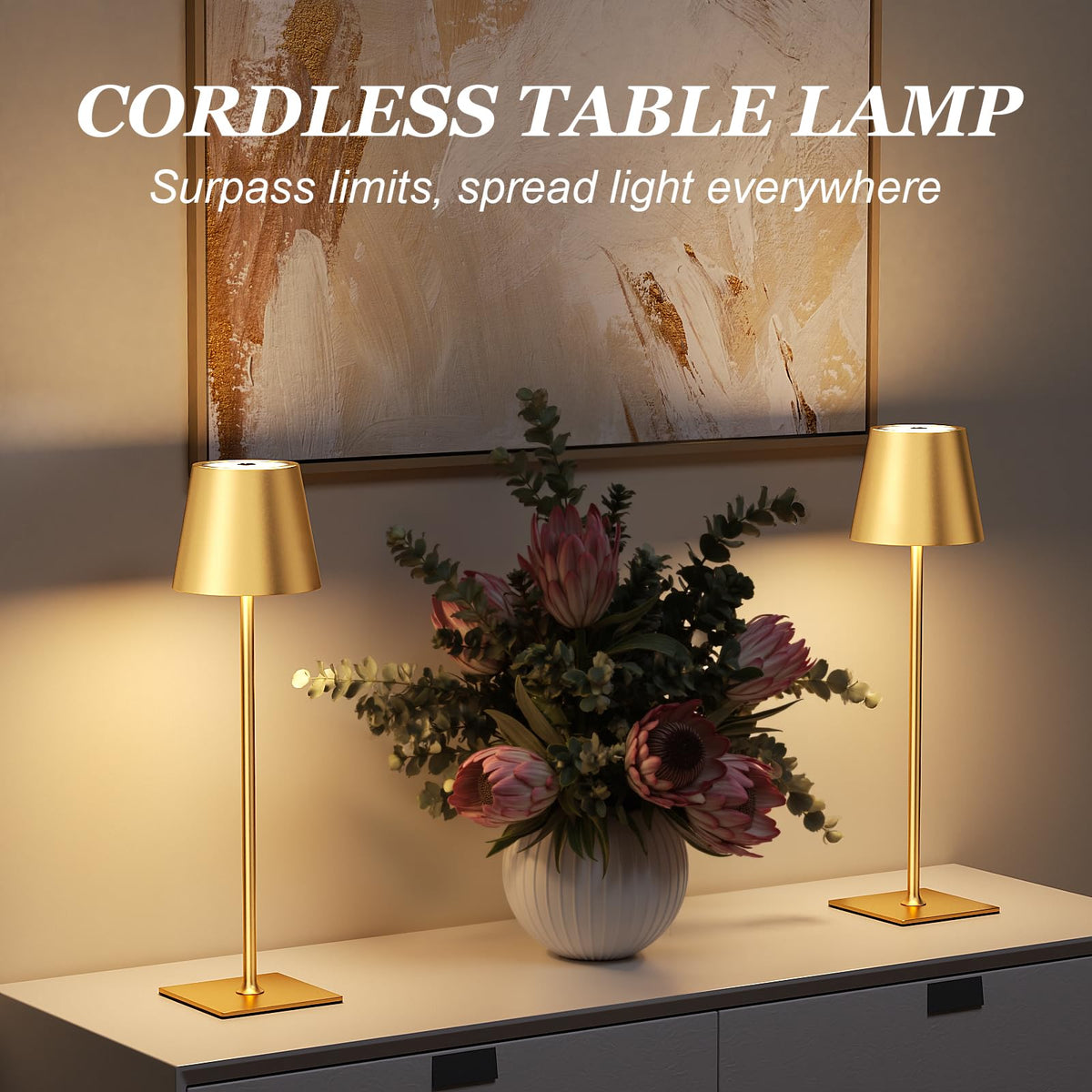 Gold Cordless Rechargeable Table Lamp 5000mAh Battery Operated Lamps (Gold / 4 Pack 14in)