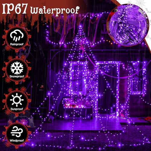 Halloween Lights Outdoor 454 LED Spider Web Lights Purple Halloween Decorations (purple)