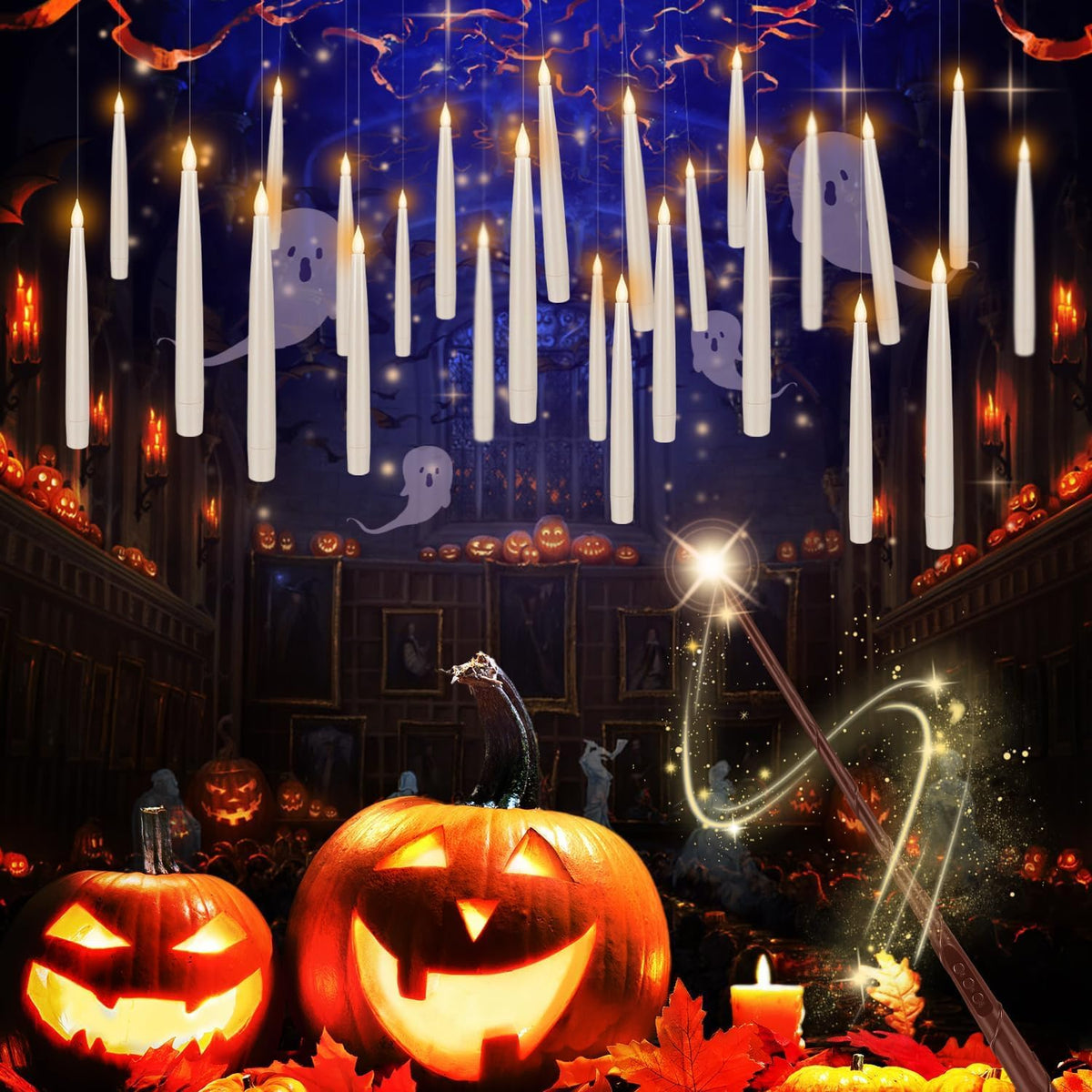 Halloween LED Hanging Floating Candles - 24 Pack, White